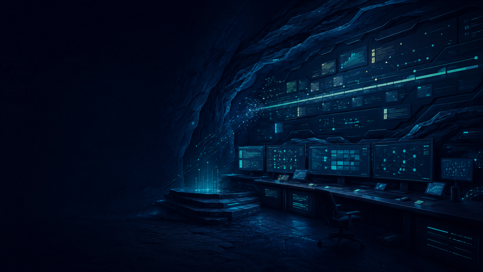 Sala de operaciones defensivas dentro de una cueva de datos